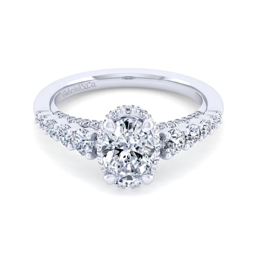 14K White Gold Hidden Halo Oval Diamond Engagement Ring