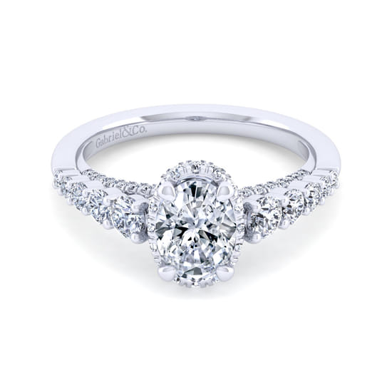 Gabriel - 14K White Gold Hidden Halo Oval Diamond Engagement Ring