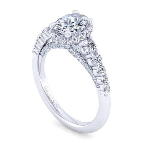 14K White Gold Hidden Halo Oval Diamond Engagement Ring