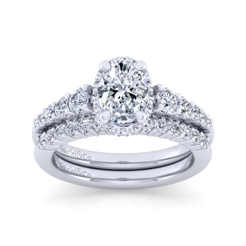 14K White Gold Hidden Halo Oval Diamond Engagement Ring