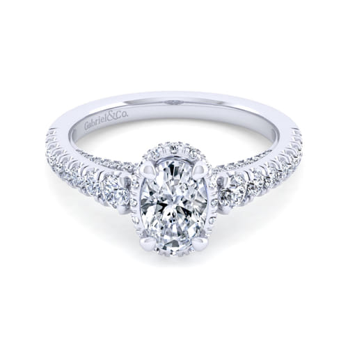 14K White Gold Hidden Halo Oval Diamond Engagement Ring