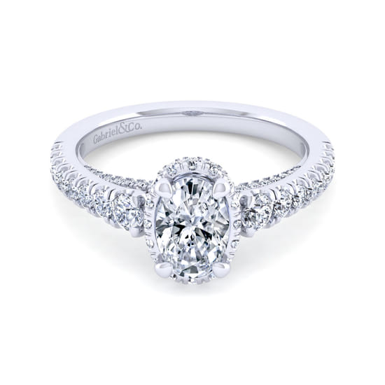 Gabriel - 14K White Gold Hidden Halo Oval Diamond Engagement Ring