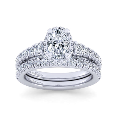 14K White Gold Hidden Halo Oval Diamond Engagement Ring