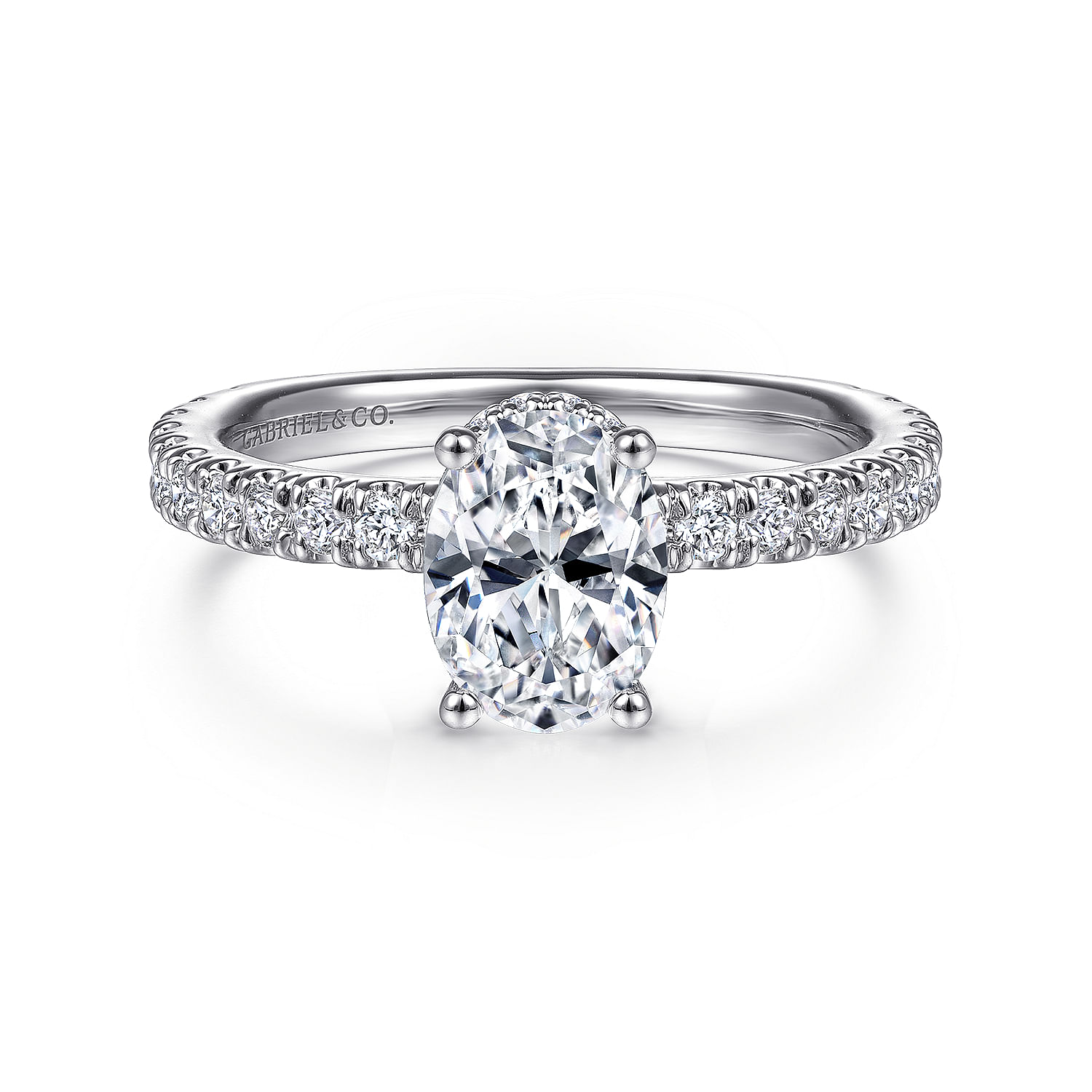 Gabriel - 14K White Gold Hidden Halo Oval Diamond Engagement Ring