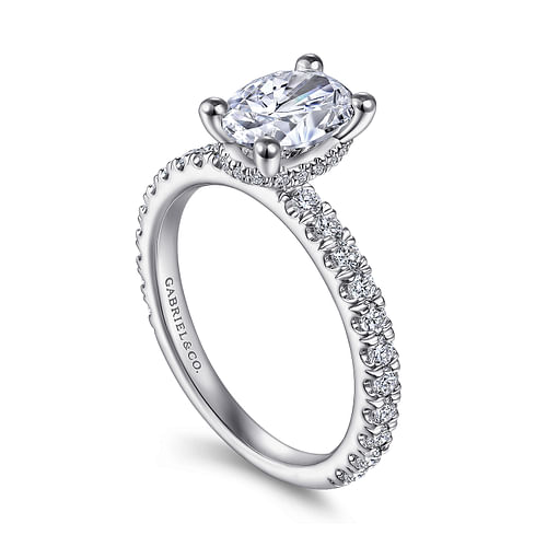 14K White Gold Hidden Halo Oval Diamond Engagement Ring