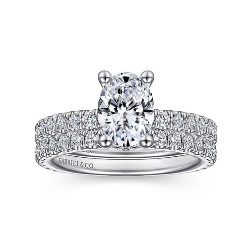 14K White Gold Hidden Halo Oval Diamond Engagement Ring