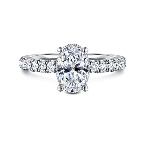 14K White Gold Hidden Halo Oval Diamond Engagement Ring