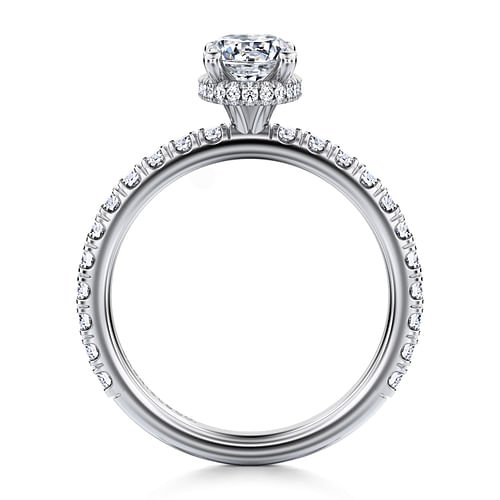 14K White Gold Hidden Halo Oval Diamond Engagement Ring