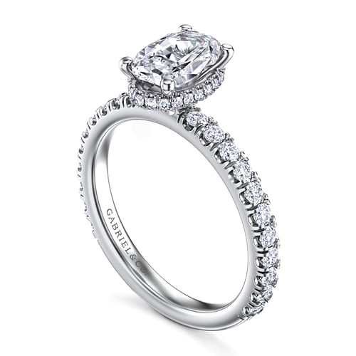 14K White Gold Hidden Halo Oval Diamond Engagement Ring