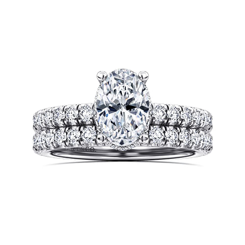 14K White Gold Hidden Halo Oval Diamond Engagement Ring