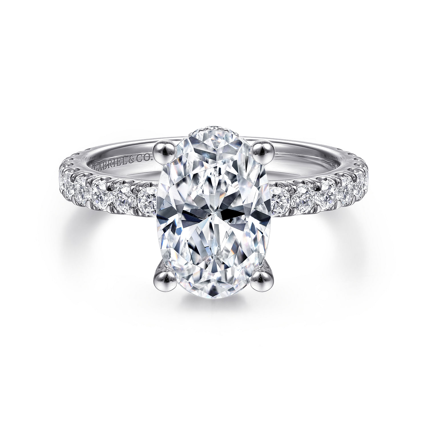 Gabriel - 14K White Gold Hidden Halo Oval Diamond Engagement Ring