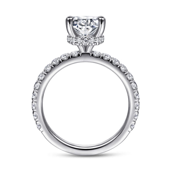 14K White Gold Hidden Halo Oval Diamond Engagement Ring angle 2