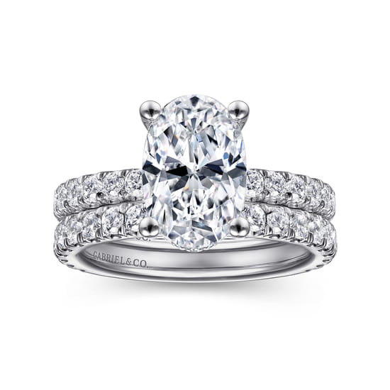 14K White Gold Hidden Halo Oval Diamond Engagement Ring angle 4