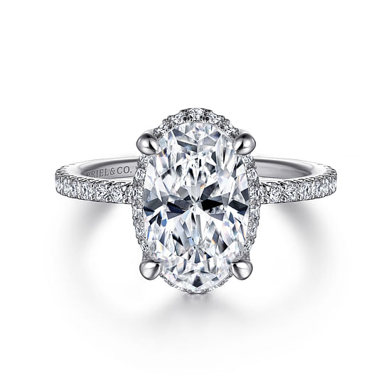 Gabriel - 14K White Gold Hidden Halo Oval Diamond Engagement Ring
