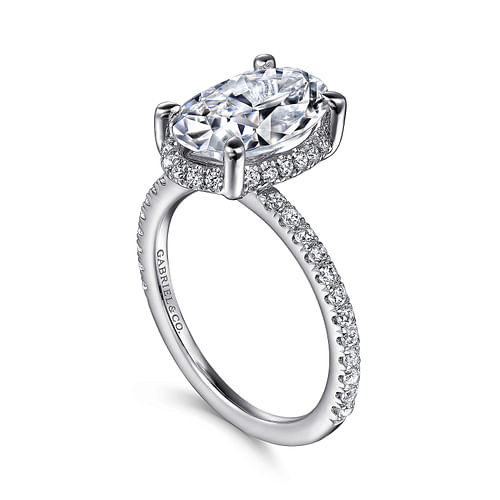 14K White Gold Hidden Halo Oval Diamond Engagement Ring