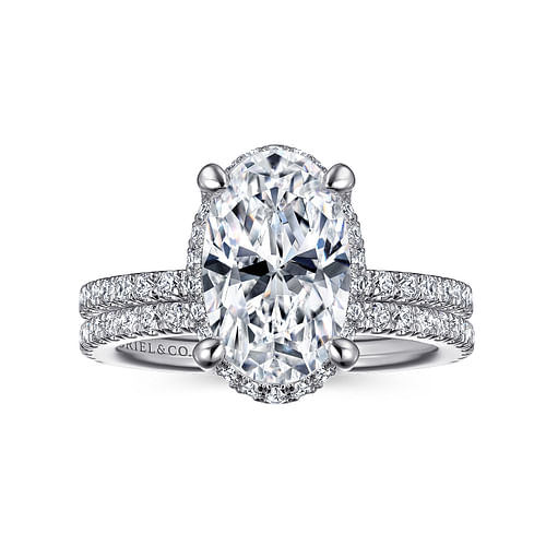 14K White Gold Hidden Halo Oval Diamond Engagement Ring