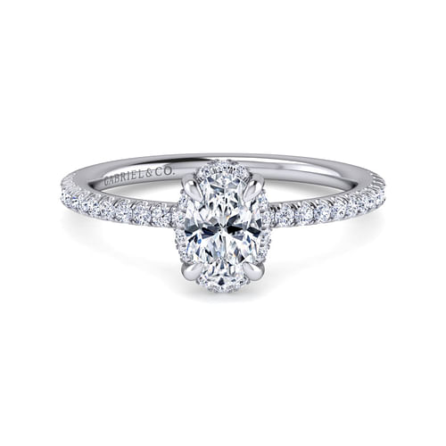 14K White Gold Hidden Halo Oval Diamond Engagement Ring