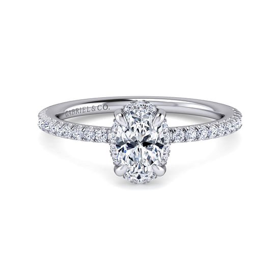 Gabriel - 14K White Gold Hidden Halo Oval Diamond Engagement Ring