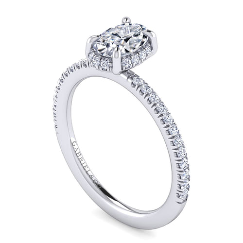 14K White Gold Hidden Halo Oval Diamond Engagement Ring