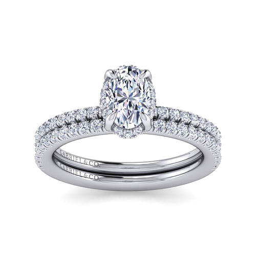 14K White Gold Hidden Halo Oval Diamond Engagement Ring