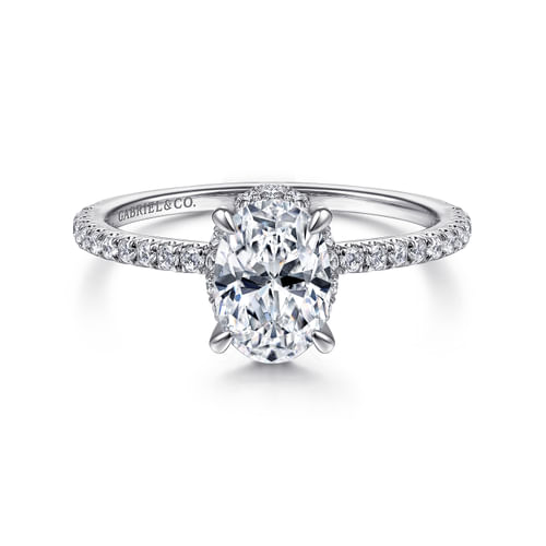 14K White Gold Hidden Halo Oval Diamond Engagement Ring