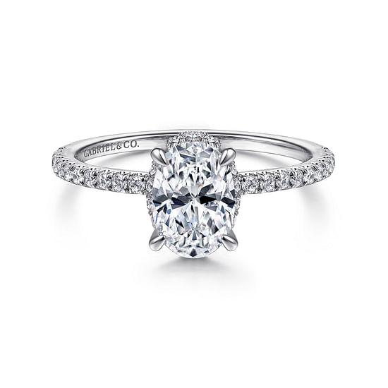 Gabriel - 14K White Gold Hidden Halo Oval Diamond Engagement Ring