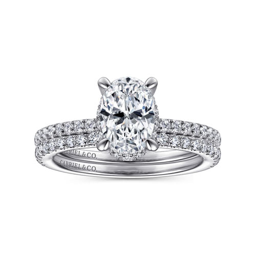 14K White Gold Hidden Halo Oval Diamond Engagement Ring