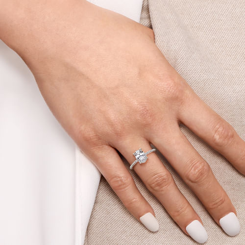 14K White Gold Hidden Halo Oval Diamond Engagement Ring