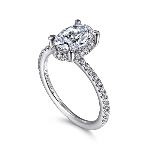 14K White Gold Hidden Halo Oval Diamond Engagement Ring