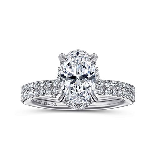 14K White Gold Hidden Halo Oval Diamond Engagement Ring