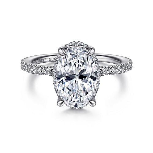 14K White Gold Hidden Halo Oval Diamond Engagement Ring