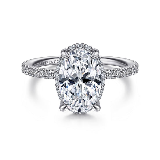 Gabriel - 14K White Gold Hidden Halo Oval Diamond Engagement Ring