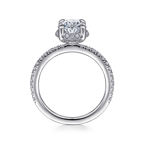 14K White Gold Hidden Halo Oval Diamond Engagement Ring