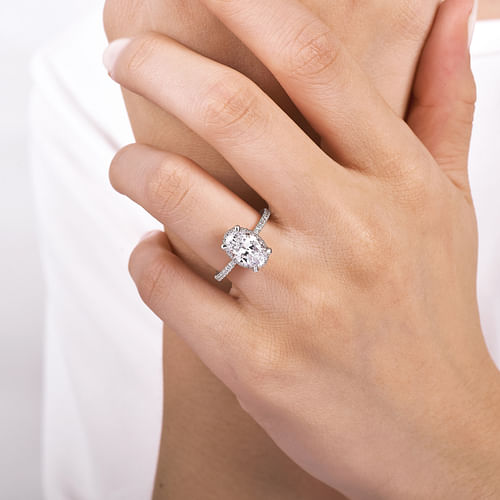 14K White Gold Hidden Halo Oval Diamond Engagement Ring