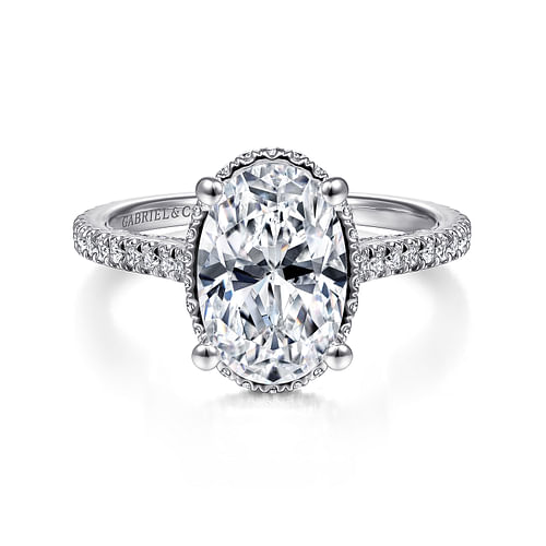 14K White Gold Hidden Halo Oval Diamond Engagement Ring