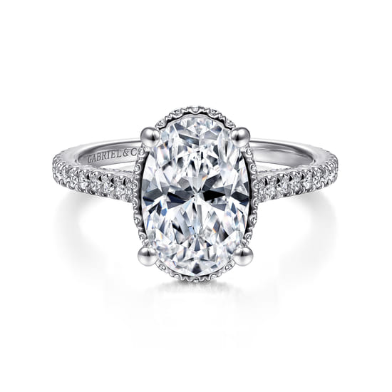 Gabriel - 14K White Gold Hidden Halo Oval Diamond Engagement Ring