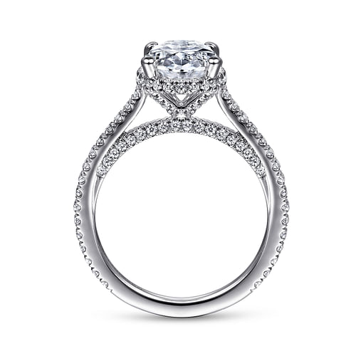 14K White Gold Hidden Halo Oval Diamond Engagement Ring