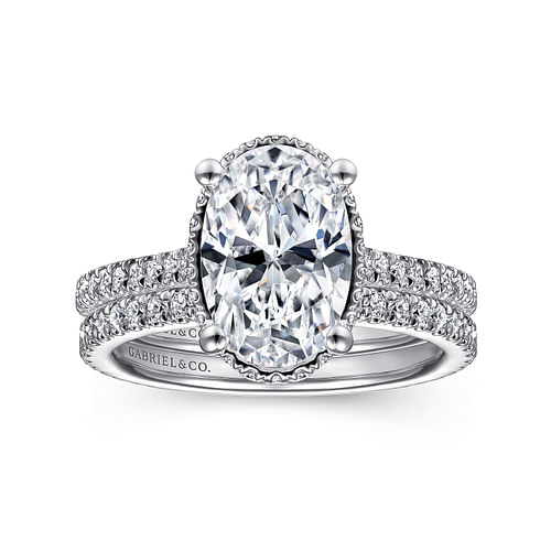 14K White Gold Hidden Halo Oval Diamond Engagement Ring