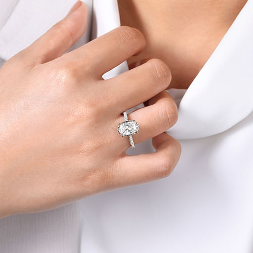 14K White Gold Hidden Halo Oval Diamond Engagement Ring