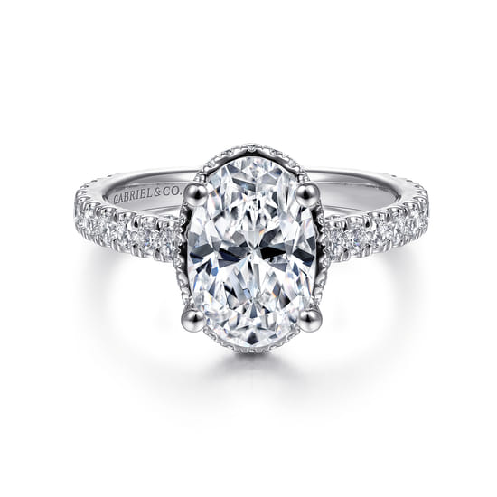Gabriel - 14K White Gold Hidden Halo Oval Diamond Engagement Ring