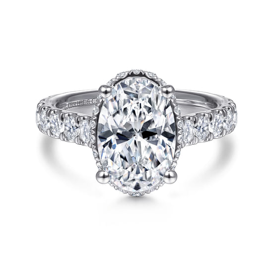 Gabriel - 14K White Gold Hidden Halo Oval Diamond Engagement Ring