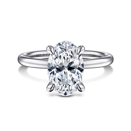 Gabriel - 14K White Gold Hidden Halo Oval Diamond Engagement Ring