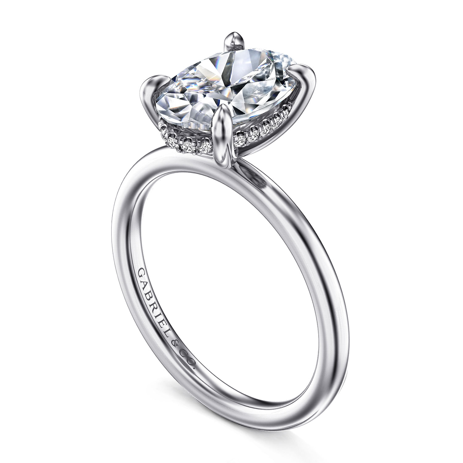 14K White Gold Hidden Halo Oval Diamond Engagement Ring