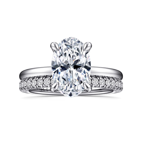 14K White Gold Hidden Halo Oval Diamond Engagement Ring