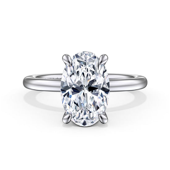 Gabriel - 14K White Gold Hidden Halo Oval Diamond Engagement Ring