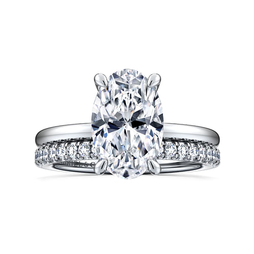 14K White Gold Hidden Halo Oval Diamond Engagement Ring