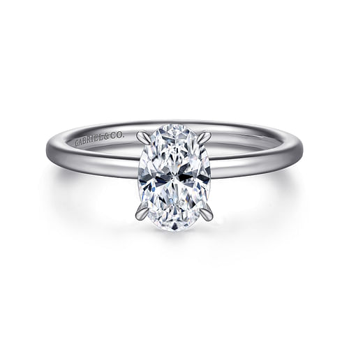 14K White Gold Hidden Halo Oval Diamond Engagement Ring