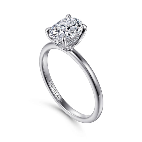 14K White Gold Hidden Halo Oval Diamond Engagement Ring