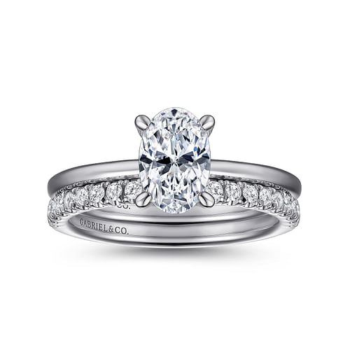 14K White Gold Hidden Halo Oval Diamond Engagement Ring