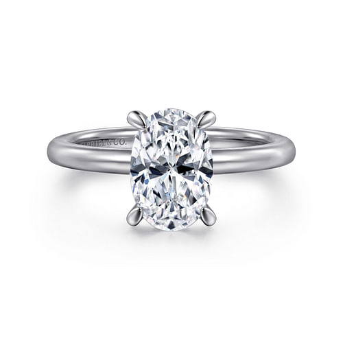 14K White Gold Hidden Halo Oval Diamond Engagement Ring